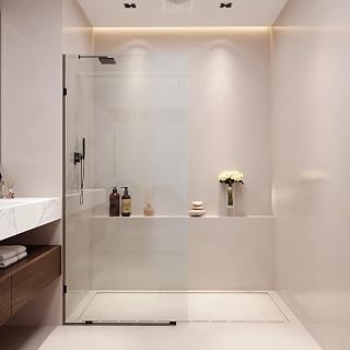 DeerValley 36"×78" Fixed Glass Shower Door, Durable and Stable 10mm Thick Glass Panel, Frameless Door, Bathroom Shower Screen, Easy to Clean, Tempered Safety Wall Panels with Hardware (Glossy Black)