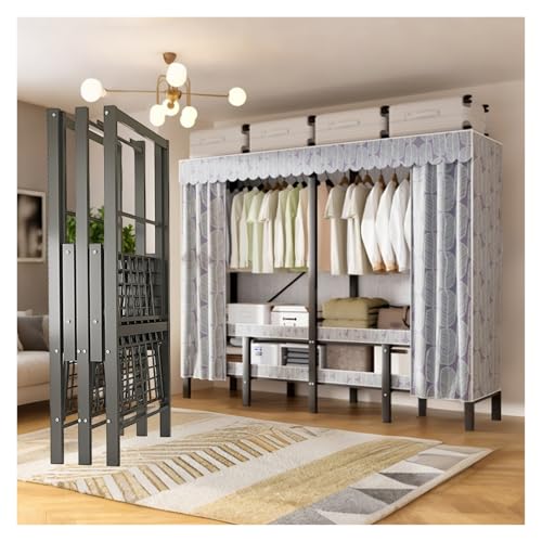 Armario De Tela Para Ropa, Armario De Dormitorio Portátil Con Barras Para Colgar, Organizador Con Estructura Metálica, Closet Plegable Fácil De Usar, Organizador Ropero(Blue)