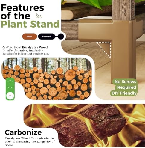 Bamworld 4 Sets of Package Plant Stands Indoor Combo Plant Shelves Outdoor Wooden Plant Rack for Living Room Balcony Garden - 5