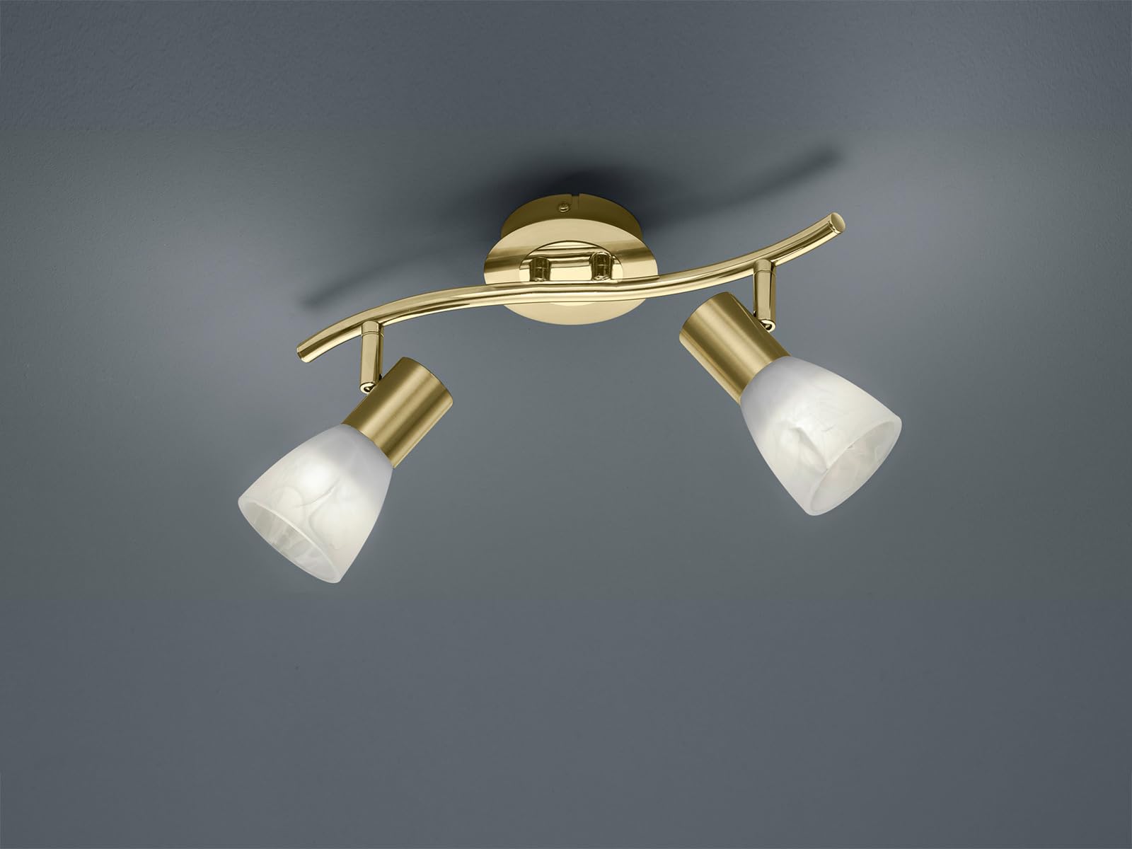 Trio 871010208 Levisto Faretto LED, 2x6 Watt, Ottone Satinato/Alabastro, 33x10x19 cm