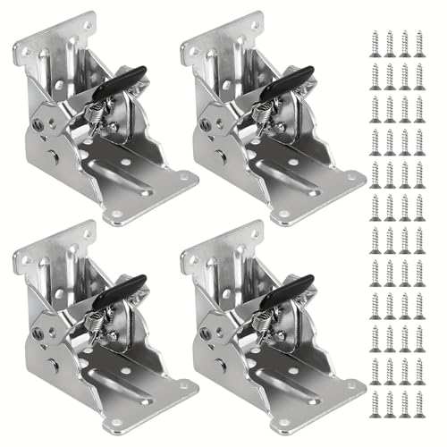 dDanke 4-Pack Folding Table Leg Brackets 90 Degree Self-Locking Hinges with Screws Metal Foldable Support for Furniture and Workbench (Silver)
