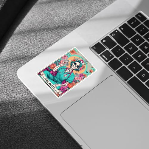 Image of (3PCs) The Nurse Tarot Vinyl Sticker, The Nurse Tarot Card Holographic Stickers, RN Skeleton Hologrpahic Vinyl Stickers, Fun Nursing Decal for Laptop Water Bottle Phone Car Helmet 3 inch (Normal, 3in)