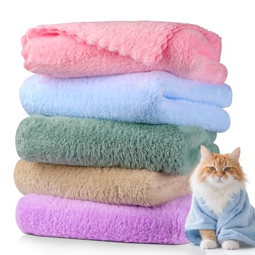 DuckSky 5Pcs Cat Towels Microfiber Pack Bulk 29.5 x 13.77 inch Quick Drying Absorbent Pet Puppy Towels for Pet Kitten GroomingHair Drying Small Puppy DogBathing Shower for pet Hair Dryer Box