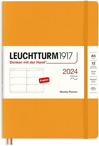 Miniatura 1 de LEUCHTTURM1917 - Weekly Planner 2024 with extra booklet, Medium (A5) Softcover, Black (Jan 1 - Dec 31, 2024)
