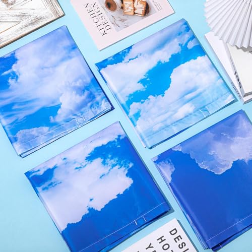 Image of ROCEEI Pack of 4 Fluorescent Light Covers for Ceiling Lights, 4 x 2 Ft, Magnetic Light Covers for Classroom Office Home School Ceiling Decor(Blue Sky White Clouds)