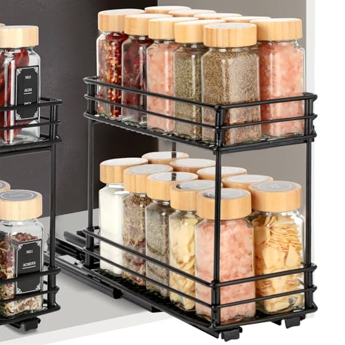 VINATO Étagère à Épices Cuisine Étagère Coulissante à 2 Niveaux pour Épices – Rangement Coulissante Cuisine avec Glissières, Porte Epices pour...