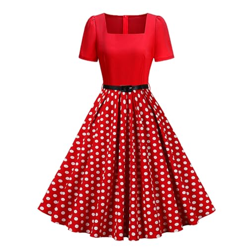 EFOGEP 1950s Kleider für Frauen Vintage Polka Dots Floral Kurzarm Rockabilly A-Linie Swing Midi Tee Kleid Cocktail Hochzeit Party Prom Arbeit Büro...
