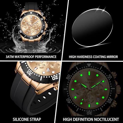 Image of OLEVS Men's Watches Sport Chronograph Analog Quartz Watch for Men with Date Waterproof Dress Casual Fashion Watch Soft Silicone Rubber Strap Band, Unidirectional Bezel & 42mm Big Face