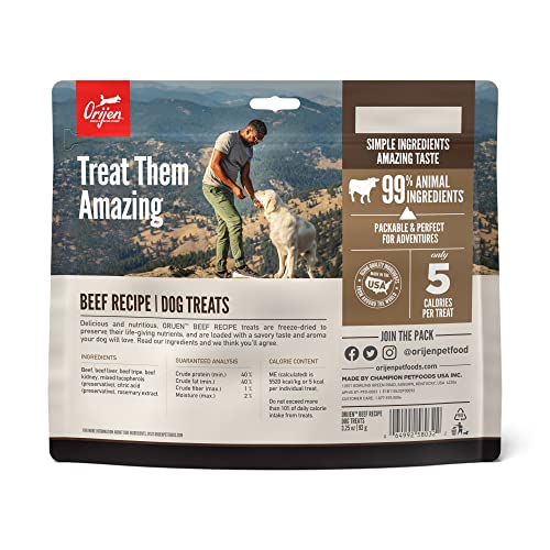 Orijen® Freeze Dried Dog Treats, Grain Free, High Protein, Raw Animal Ingredients, Ranch-Raised Beef, 3.25Oz #TOP2