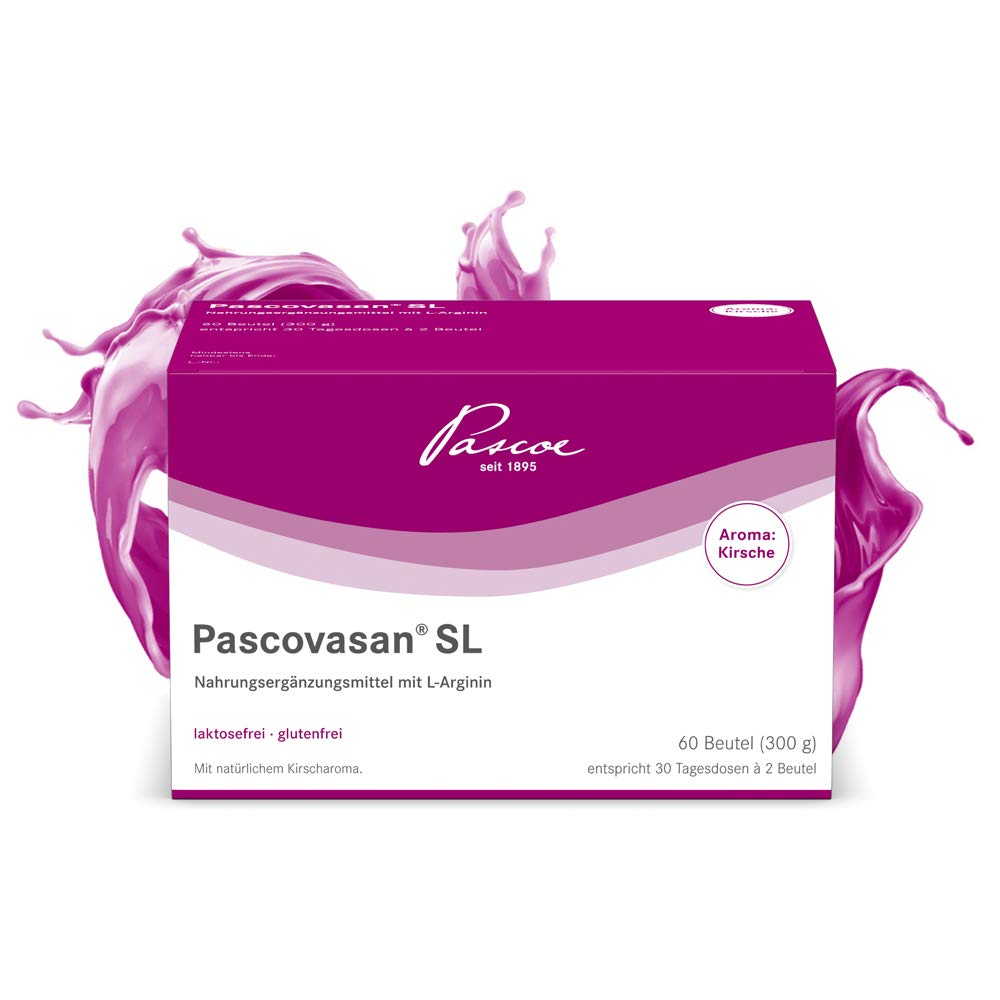 Pascoe Pascovasan SL: Nahrungsergänzungsmittel mit L-Arginin - Kirsch-Aroma - laktosefrei & glutenfrei - 60 Beutel - 300 g