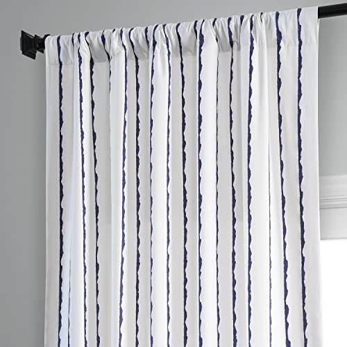 Image of HPD Half Price Drapes Abstract Striped Printed Curtains 108 Inches Long Luxury Cotton Curtains (1 Panel) Room Darkening Window Curtains for Bedroom & Living Room, 50W x 108L, White & Blue Striped