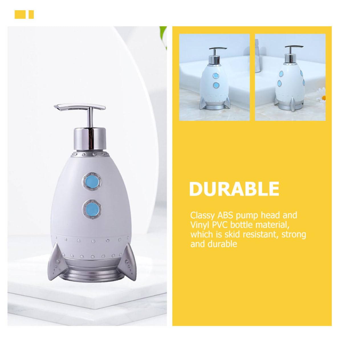 Zerodeko Dispensador de Jabón Bomba en Forma de Cohete 400 Ml, Botella Recargable para Gel de Ducha y Champú, Diseño Portátil para Baño y Viaje, Material Duradero y Resistente