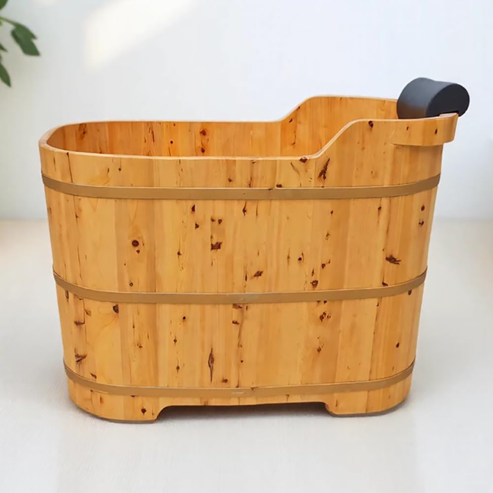 Bañera Pequeña De Madera Independiente, Hecha A Mano, Japonesa, Profunda, Con Asiento De Madera, Almohadas Y Desagüe. Bañera De Madera Maciza Estilo Spa,1m/3.3ft