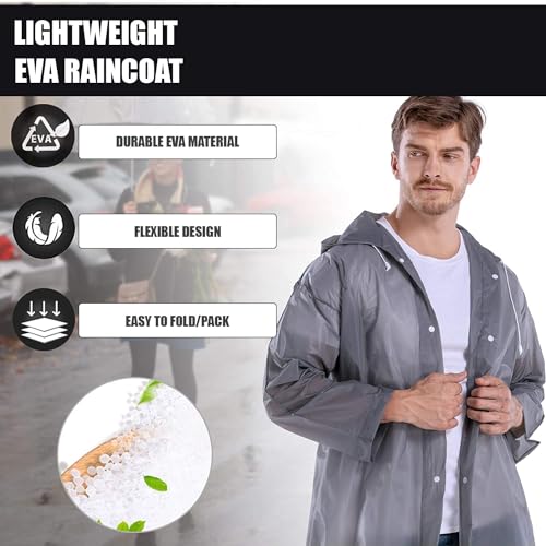 Image of OUTO Raincoat for Women Waterproof, EVA Raincoat for Men with Hood, Lightweight Reusable Rain Poncho, Full Sleeves Outdoor Rain Wear for Camping, Hiking & Travelling (Free Size,1 Pc Grey)