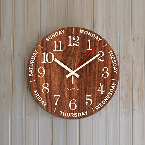 Night Light Wall Clock, Time of Day & Day of The Week Glow in Dark Luminous Wall Clock, Silent Battery Operated Elderly Retirement Analog Wall Clock for Living Room, Bedroom, Kitchen - 12 Inch