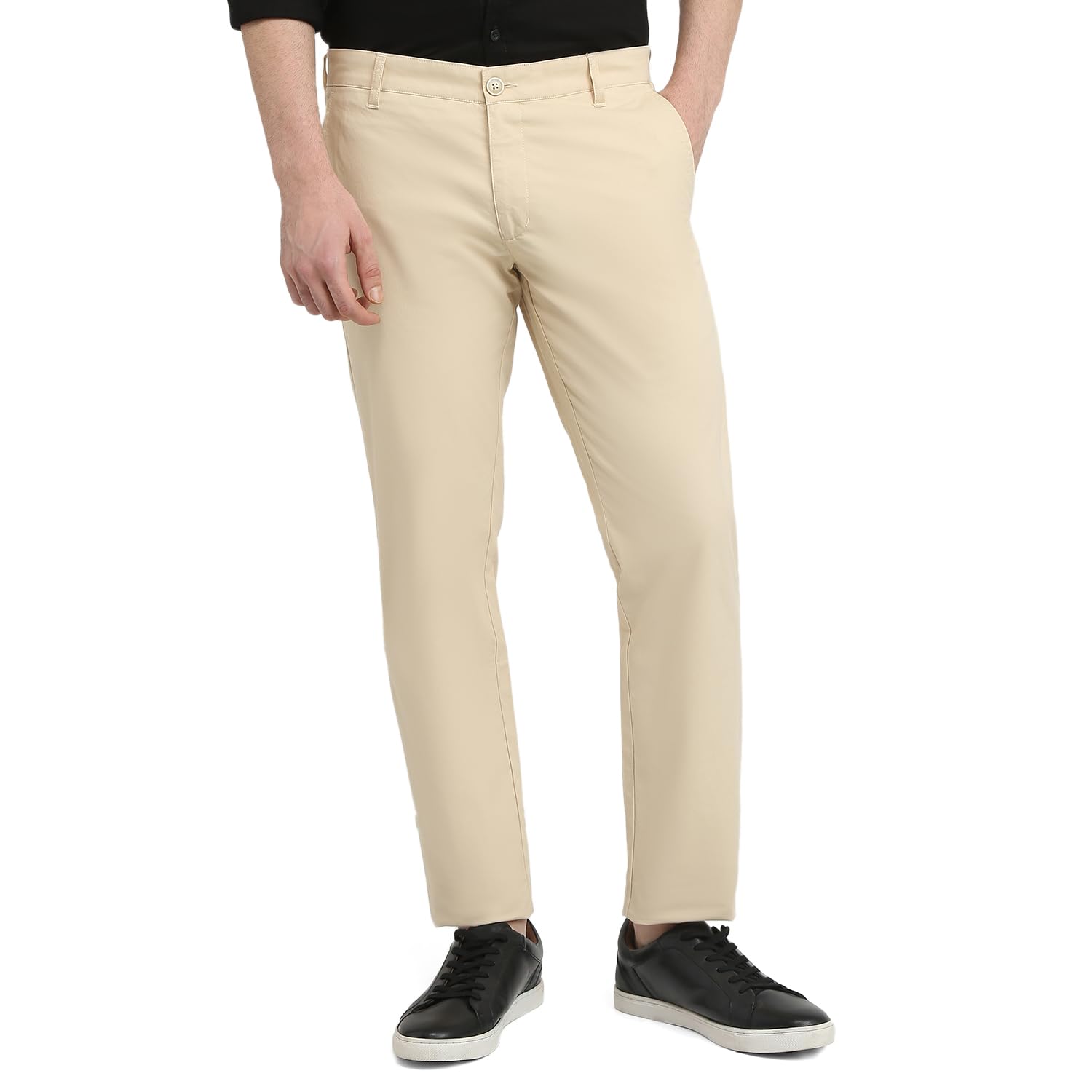 parx Men Low Rise Tapered Fit Solid Pattern Cotton Elastane Blend Flat Front Casual Trouser-picture-20