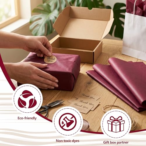 Image of Bobobag 100 Sheets Burgundy Tissue Paper 20 inchX14 inch Tissue Paper for Gift Bags, Gift Wrapping Tissue, Christmas Tissue Paper Anniversary Holiday Decoration Arts Craft