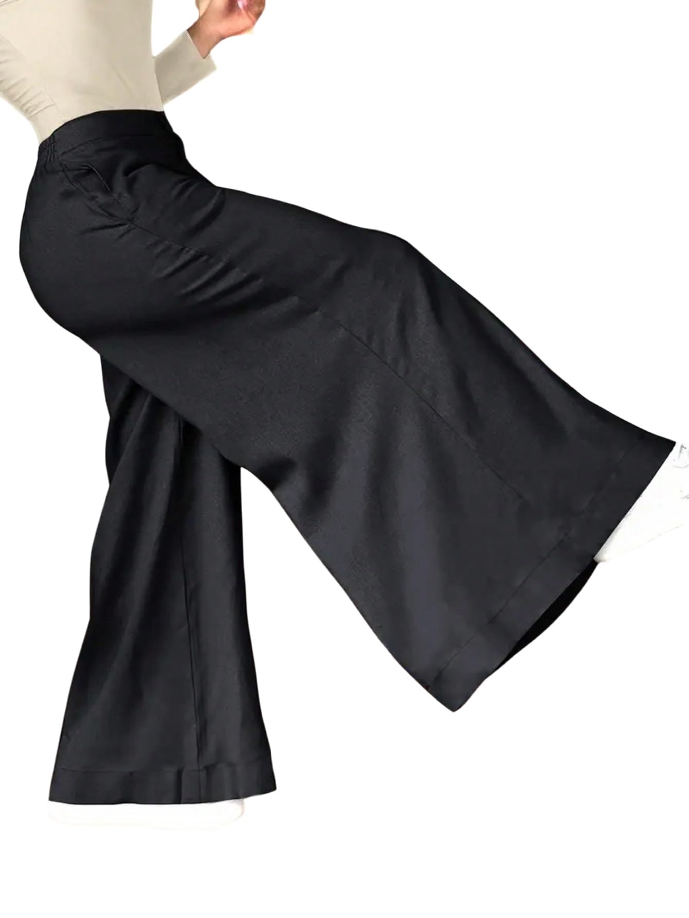 SweatyRocks Szerokie spodnie damskie, eleganckie spodnie Marlene, spodnie materiałowe z kieszeniami, spodnie do garnituru, spodnie biznesowe, szerokie nogawki, spodnie rekreacyjne