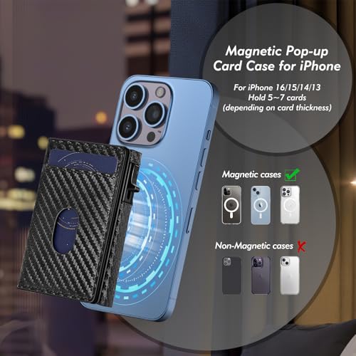 MagSafe Wallet For Men,Versatile Wallets with Pop-Up Card case, Rfid Blocking,ID Window,Card case with magnetic suction for flexible carrying,Wallet Gift For Male(Carbon Fiber color)3