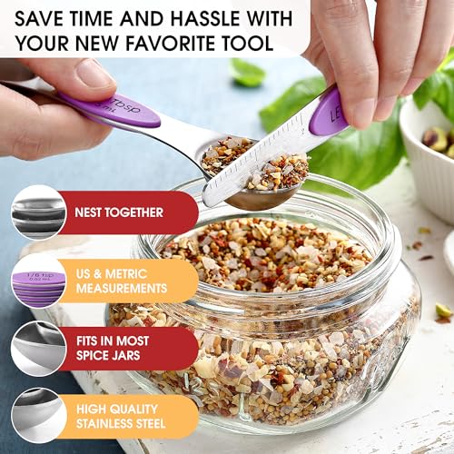 Image of Spring Chef Stainless Steel Magnetic Measuring Spoons Set of 8, Orchid