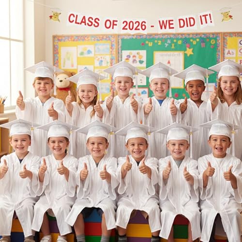 Image of Shiny Preschool Kindergarten Graduation Cap Gown Set for Kids With 2026 2025 Tassel Charm