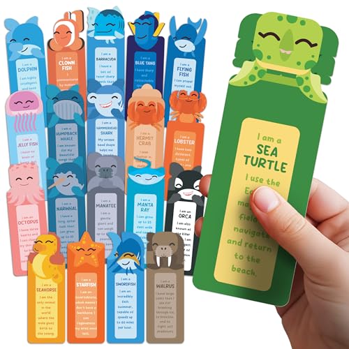 Only Zest 100 Pack Bookmarks for Kids Bulk Book Marks for Reading with Cute Sea Animals Fun Facts | Classroom Rewards Back to School Gifts for Students