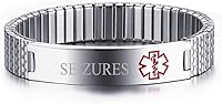 Vista 22 de Pulsera extensible de identificación para alerta médica, de acero inoxidable, unisex, para hombre y mujer (grabado gratuito)
