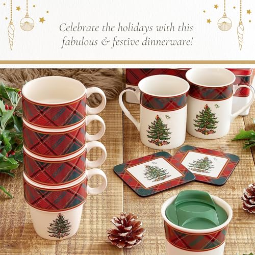 Spode Christmas Tree Tartan Mugs Set de 4 10 Oz miniatura 5