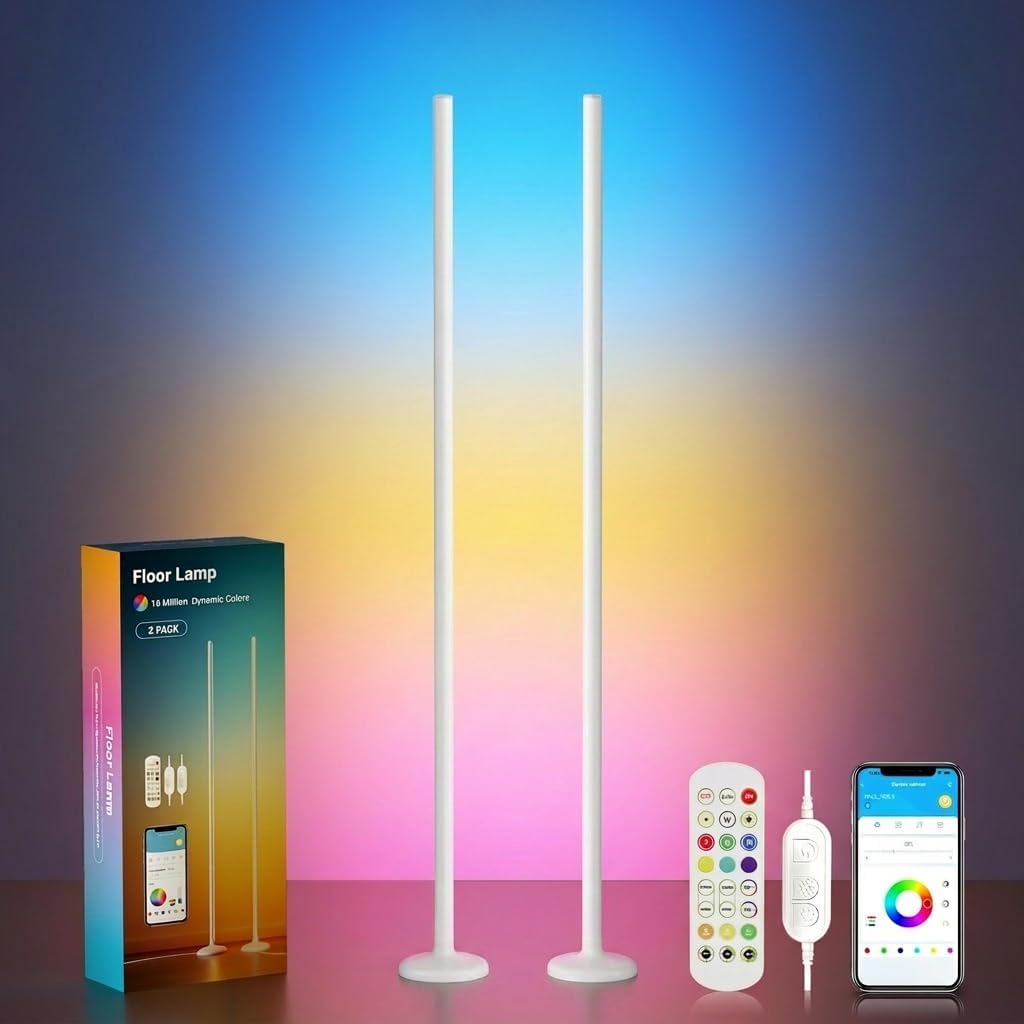 TJOY Smart Floor Lamps, for mood Lighting only, Light Weight, Crystal Joint Design, Modern Corner Light with Remote & App Control, Music Sync, Color Changing Standing Lamp for Room, PC material(2Pack)