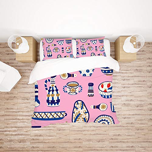 Housse de couette et taie d'oreiller rose ethnique parure de lit polyester CHEHONG