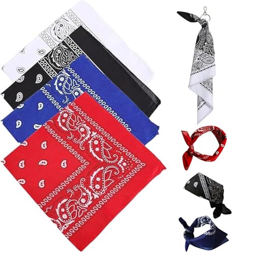 Genérico Pañuelos Cabeza Mujer, Bandana Hombre, Pañuelo Cabeza Ciclismo, Paisley Bandana para Cuello, Cabeza, Muñeca, Unisex, 55 X 55cm (Rojo, Blanco, Negro, Azul)