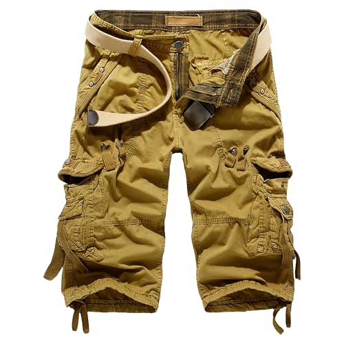 Short cargo camouflage homme coton léger short de travail décontracté kaki
