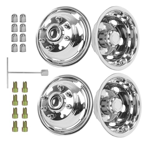 Image of hightall 17 Wheel Simulators, 17 inch 8 Lug 5 Hand Holes Stainless Steel Hubcaps,Polished Surface,Bolts On Wheel Cover Set Compatible with 2011-2025 Chevy SILVERAD0 3500 /GMC Sierra 3500 HD DRW