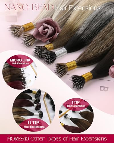 Image of Moresoo Nano Hair Extensions Human Hair, Brown Chestnut Balayage, 20 Inch