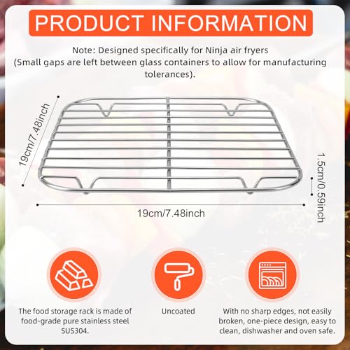 Crisper-Einsatz für Ninja Crispi Heißluftfritteuse, Zubehör aus Edelstahl Kompatibel mit Ninja Crispi Glasbehältern mit 2,5 l und 4 l Fassungsvermögen Spülmaschinenfest (Silber)