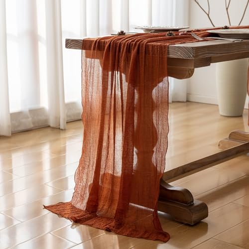 Keketoarrange Fall Thanksgiving Table Runner Terracotta Decorations 120 Inch 10 FT Rustic Burnt Orange Sheer Cheese Cloth for Baby Bridal Shower Friendsgiving Party Centerpiece Gauze Decor for Home by Keketoarrange - Image 5
