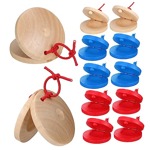 BESPORTBLE 12Pcs Wooden Castanets for Rhythm Music Educational Percussion Instruments for Brightly Designed Musical Castanet for Early Learning and Fun