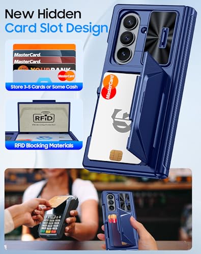 Image of for Samsung Galaxy Z Fold 7 Case with Card Holder RFID Blocking, Built in Slide Lens Cover & Hinge Protection & Screen Protector, Shockproof Wallet Case for Z Fold 7 (Sapphire Blue)