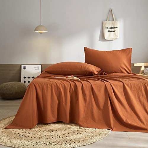 Pumpkin Caramel Sheets For Queen Size Bed, Rust Color 4 Pieces Bedding Sheets Deep Pocket Up To 16 Inch, Soft Washed Microfiber Cooling Sheets, Easy Fit Solid Bedding Sheets & Pillowcases Set #TOP24