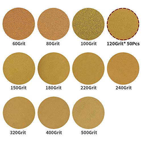 SPEEDWOX 50 Pcs 5 Inches 8 Hole Sanding Discs 120 Grit Dustless Hook and Loop Sandpaper for Random Orbital Sander Yellow Finishing Discs for Automotive Woodworking - Image 2