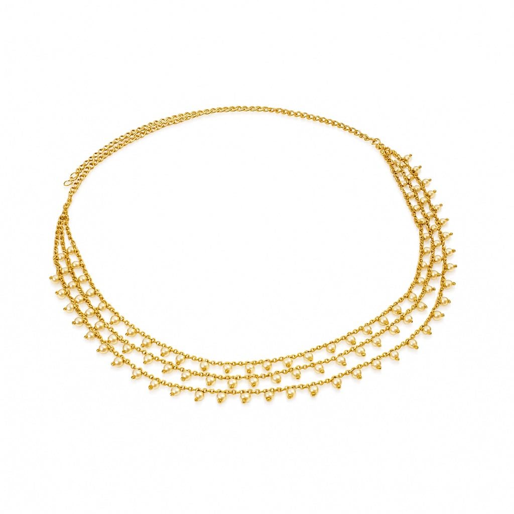 Traditional Gold Plated Waist Chain for Women with Pearls