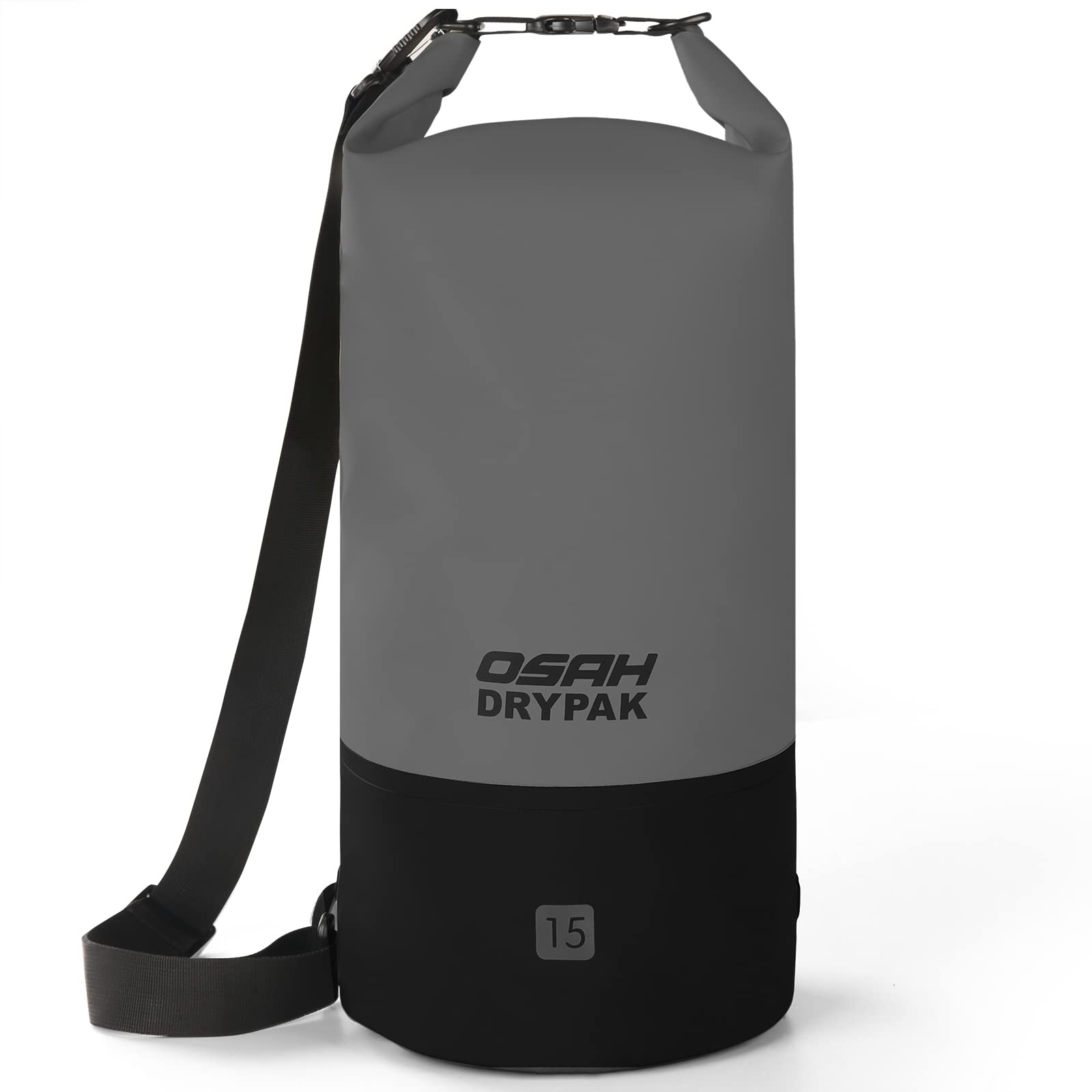 OSAH DRYPAK Dry Bag Waterproof Bag Waterproof Bag Long Shoulder Strap Adjustable Shoulder Strap Kayak Fishing Rafting Swimming Water Sports Rafting, blackgray, 15L