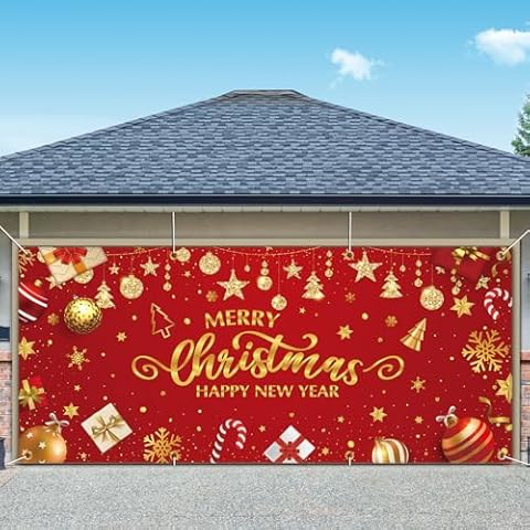 Ouddy Mode Christmas Garage Door Decorations, Outdoor Large Christmas Garage Door Cover Banner, Holiday Garage Door Covers 6x13 Ft Murals Backdrop Decoration for Home Holiday Party Cover
