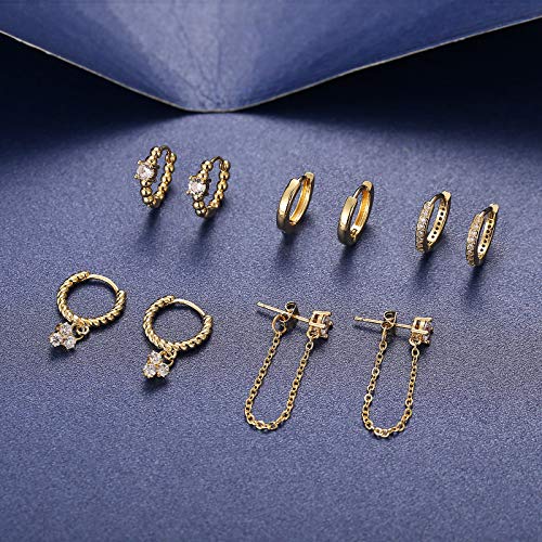 5 Pairs Gold Huggies Hoop Earrings Set For Women Girls Small Dangle Chain Hoop Earrings Jewelry For Gifts #TOP3