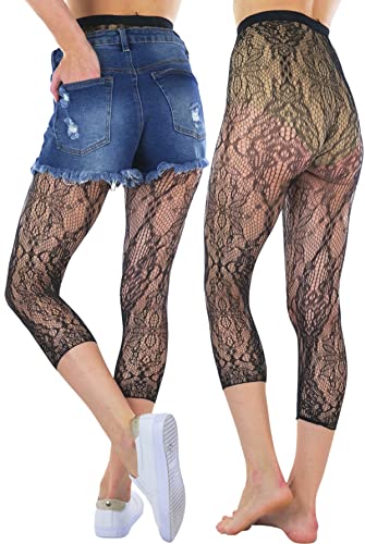 Image of ToBeInStyle Women's Single Floral Lace Fishnet Tights Footless & Stirrup Design