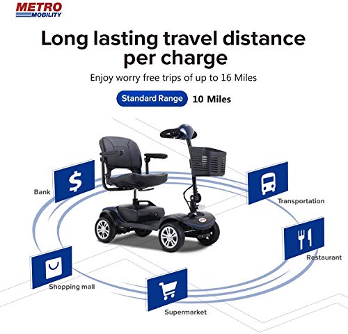 Metro Mobility Compact Travel Electric Power Mobility Scooter for Adults - 265 lbs Max Weight, 4 Wheel, 18 in Width Thick Leather Seats, Large Capacity Lead-Acid Battery - Blue - Thumbnail 2