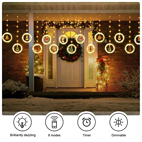 BLOOMWIN Luzes de janela de Natal para decoração de anel com ornamento de brinquedo de cortina de LE