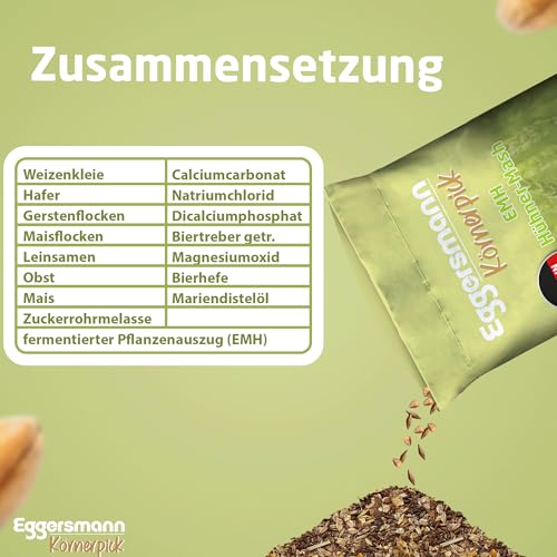 Eggersmann Körnerpick 15kg Hühnerfutter - EMH Hühner Mash - Hühner Futter mit Wild-, Hell- und Gewürzkräutern - Eggersmann Ergänzungsfutter für Hühner Gänse und Enten