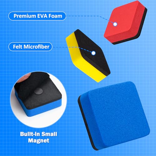 EAONE 48 Pack Dry Erase Eraser, Magnetic Whiteboard Cleaner Mini Chalkboard Cleansers for Classroom, School, Office, Home (4 Color Assorted, 1.97 x 1.97 Inch)3