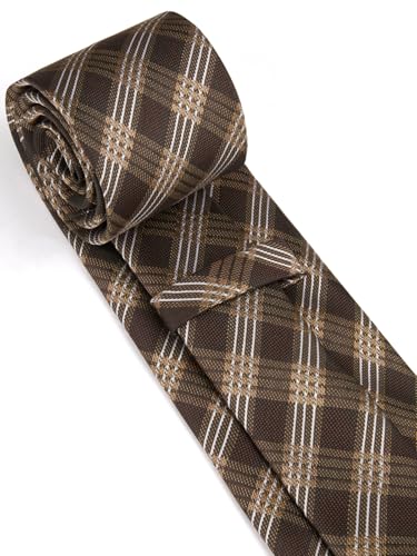 Image of HISDERN Ties for Men Plaid Checkered Tie with Pocket Square Woven Business Formal Necktie Handkerchief Set Wedding Party